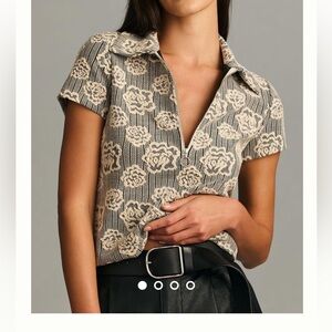 Anthropologie Maeve Floral Jacquard Zip-Up Polo Sweater New Small sold out